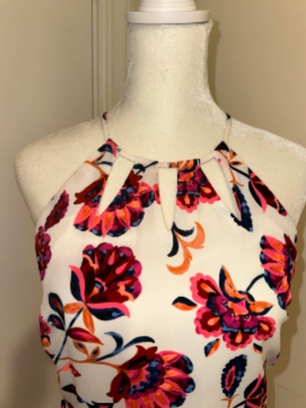 Express White Floral Halter Top with Pink and Orange Accents